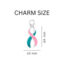 Load image into Gallery viewer, 1/2" x 3/4" Charms with Pink & Teal Ribbon (with clasp)