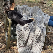 Load image into Gallery viewer, Infinite Chunky Knit Blanket | Minky | Big - Mist
