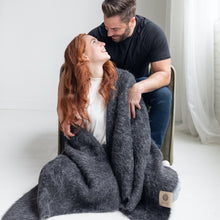Load image into Gallery viewer, SURI Alpaca Blanket | Black + Dark Gray
