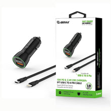 Load image into Gallery viewer, Esoulk Black 18W PD Car Charger; 3ft USB-C To USB-A iPhone Cable
