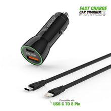Load image into Gallery viewer, Esoulk Black 18W PD Car Charger; 3ft USB-C To USB-A iPhone Cable

